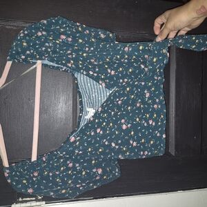 Aeropostale Pink and White Crop Top with 3/4 Sleeves